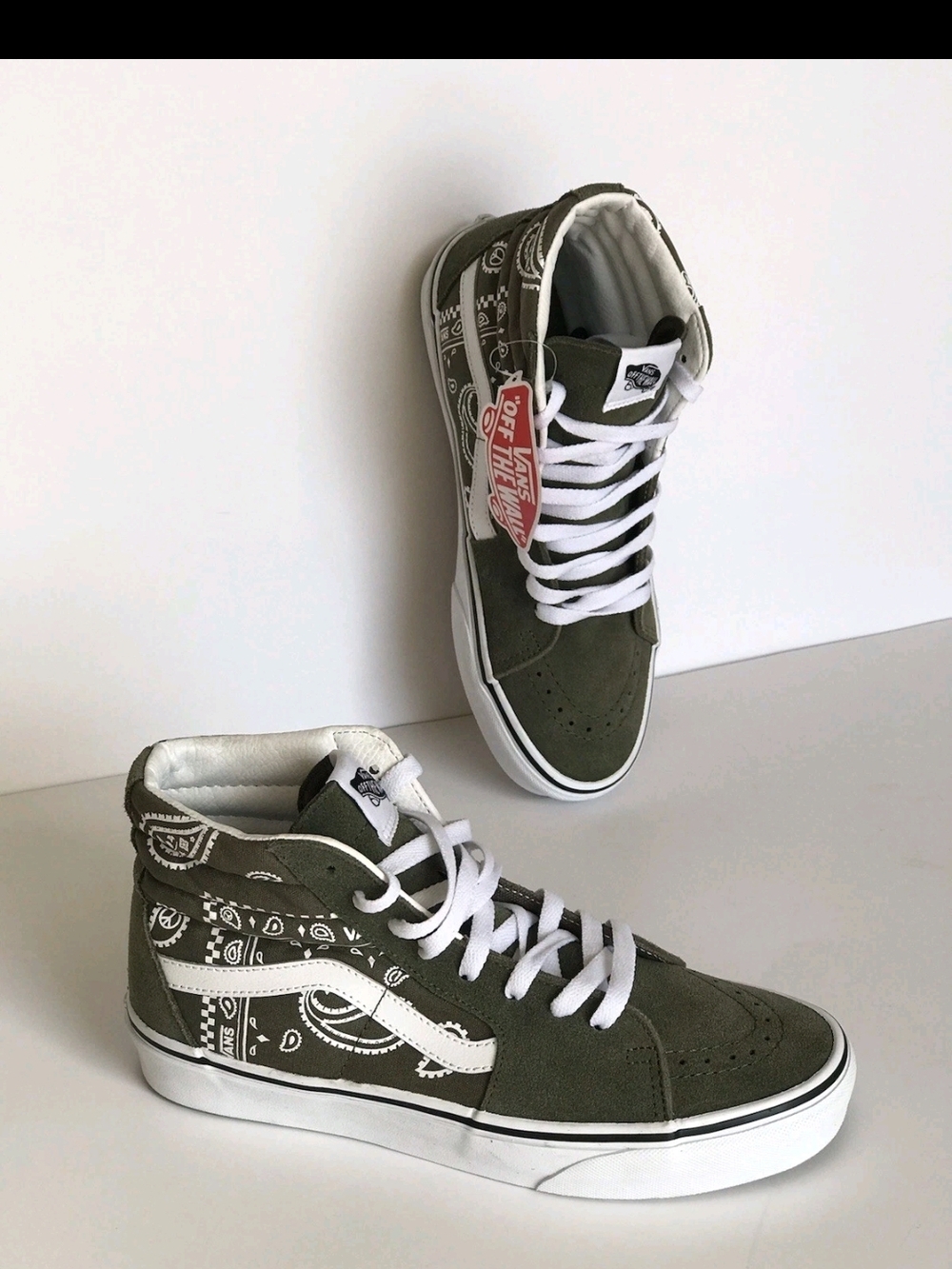 Vans Peace Paisley Sk8-Hi Olive Green Suede & Canvas Old Skool Men's size 7.5 - Picture 4 of 15